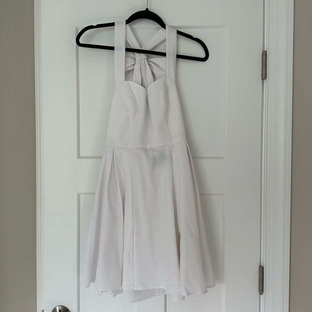 White Seersucker Bow Back Dress
